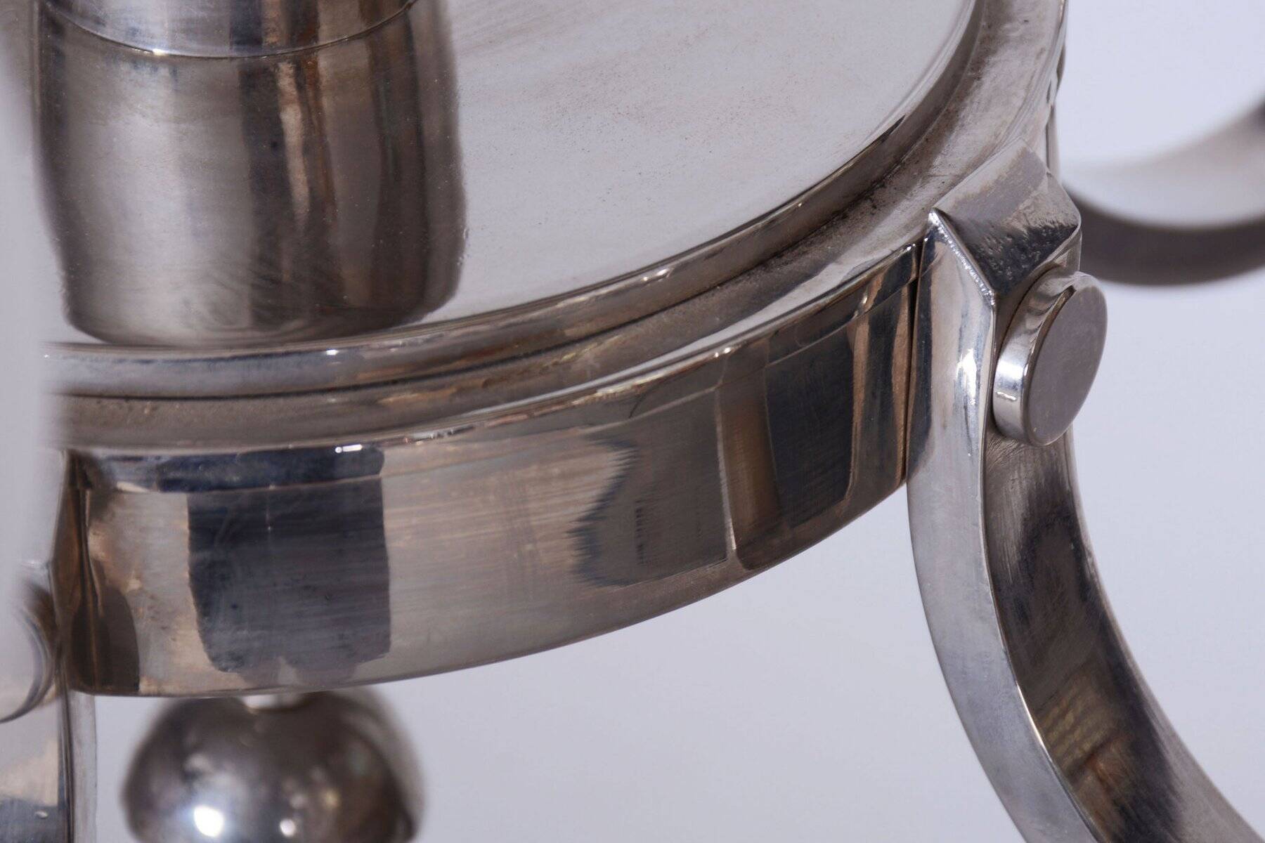 Art Deco Chandelier in Nickel, Steel and Opaline Glass, Czech, 1920s