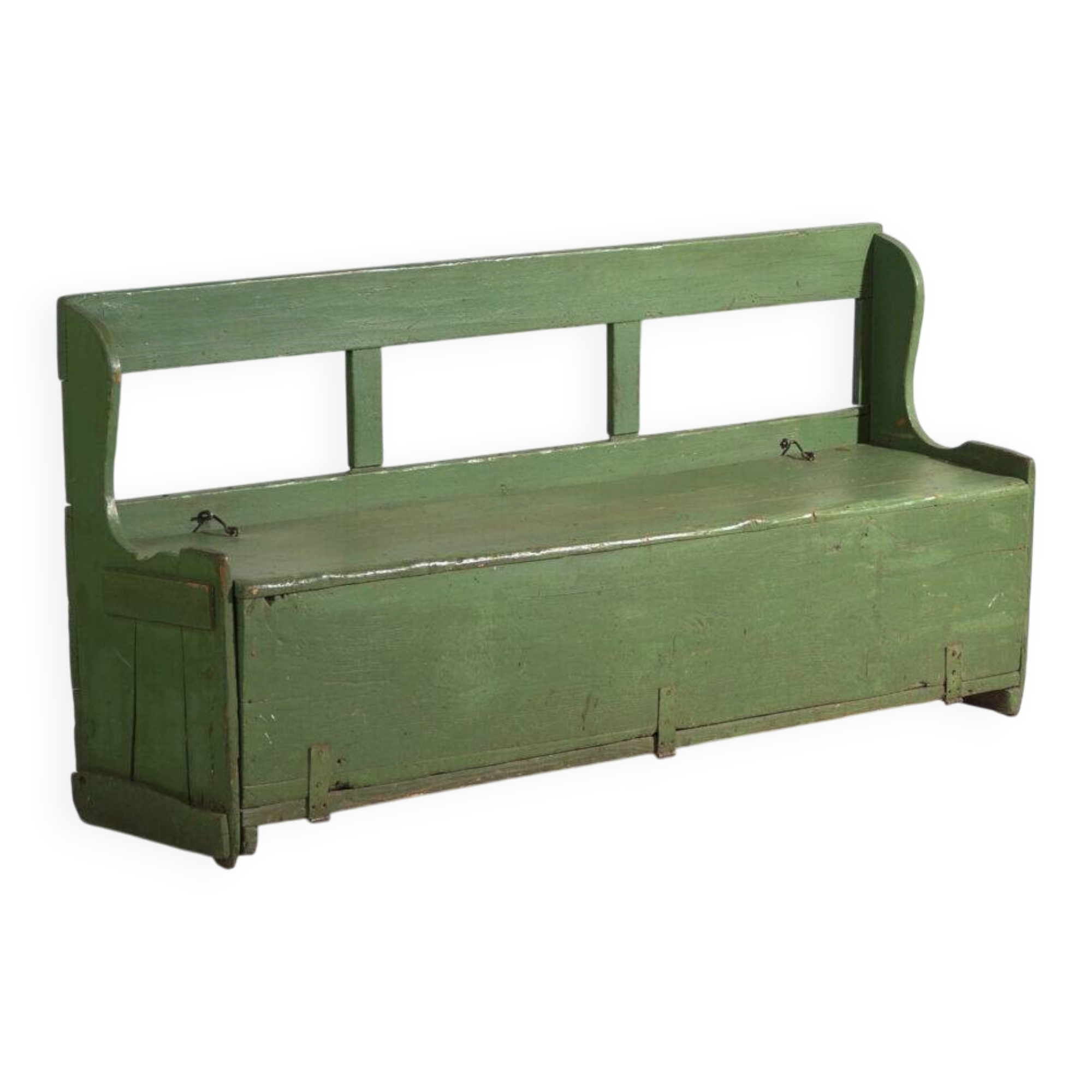 Antique painted pine bank safe – Central Europe, around 1900