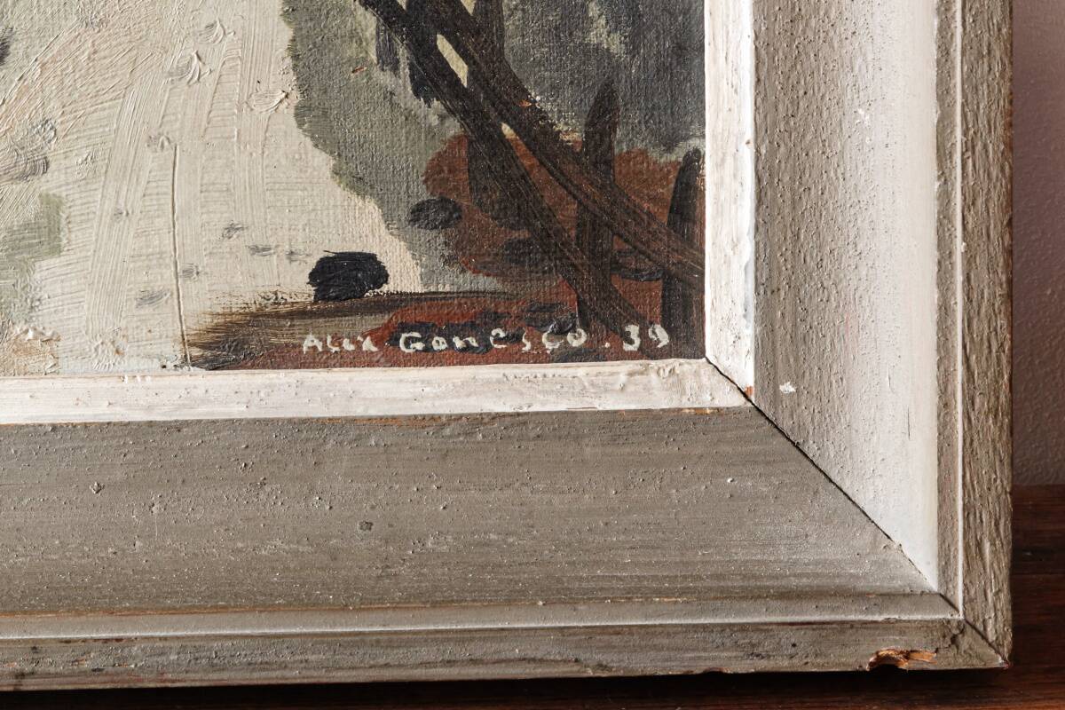 Oil on isorel, 1939, village, signed Alex Gonesco