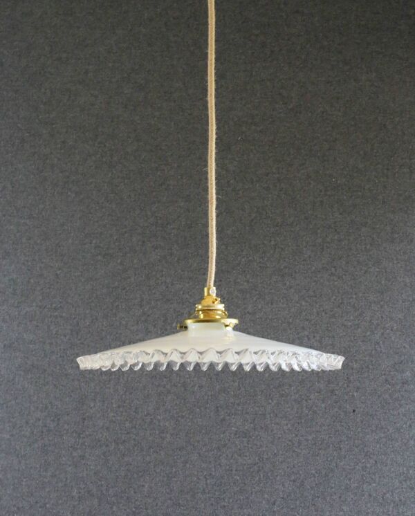 suspension en verre ancien-opaline- blanc- douille et câble neuf