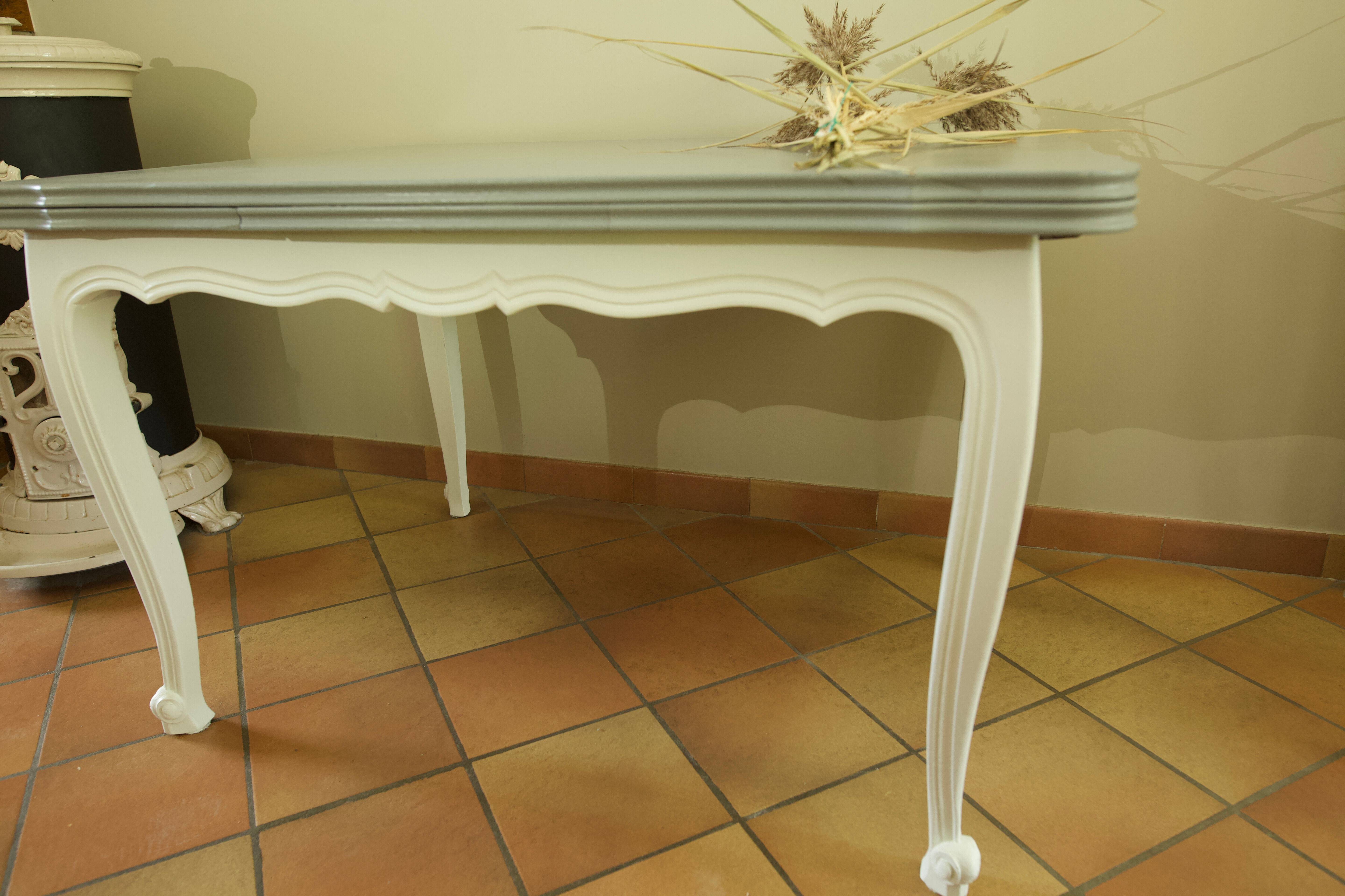 Dining table restyled gray and cream