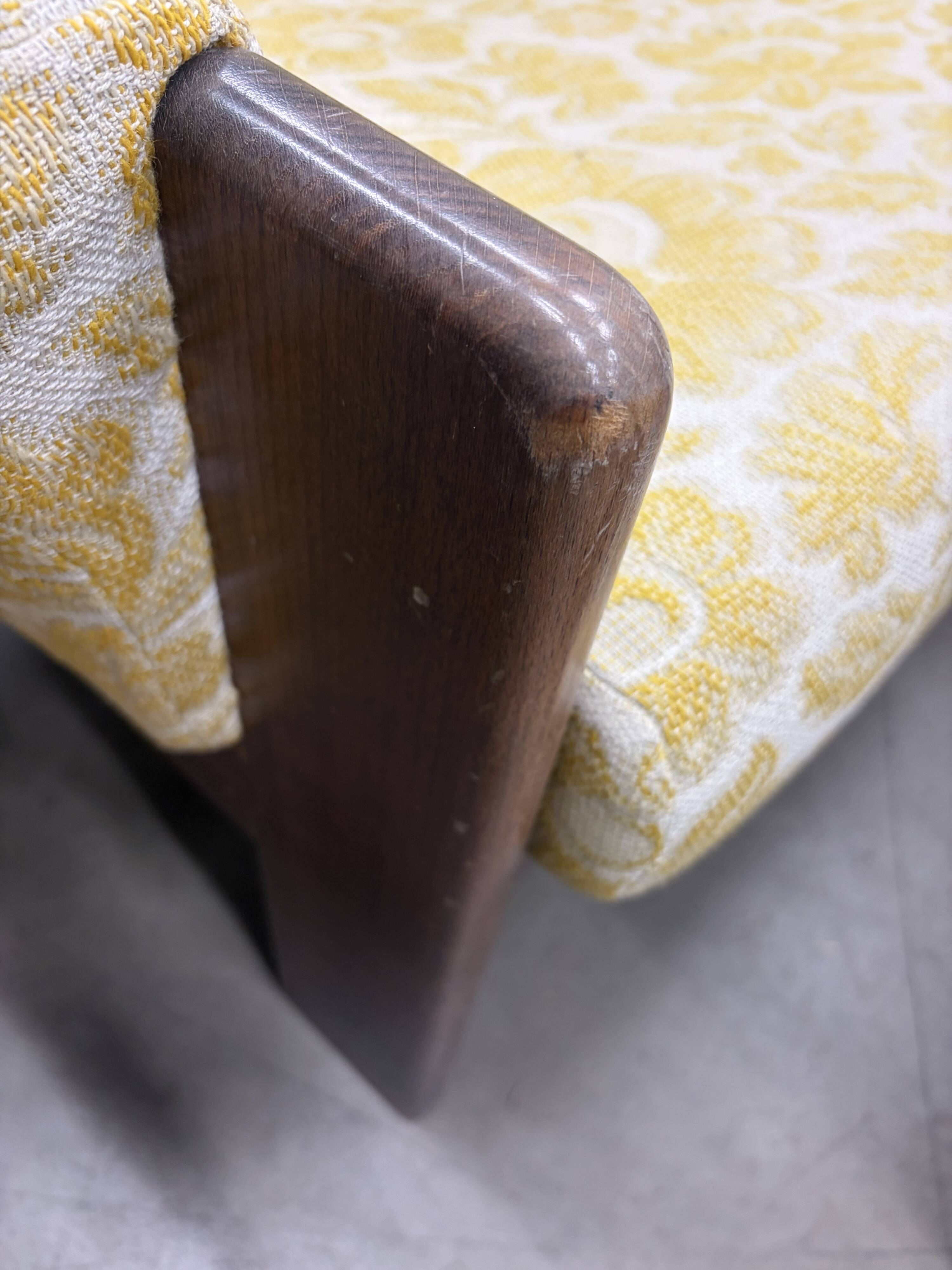 Vintage wooden sofa / armchair with yellow accent