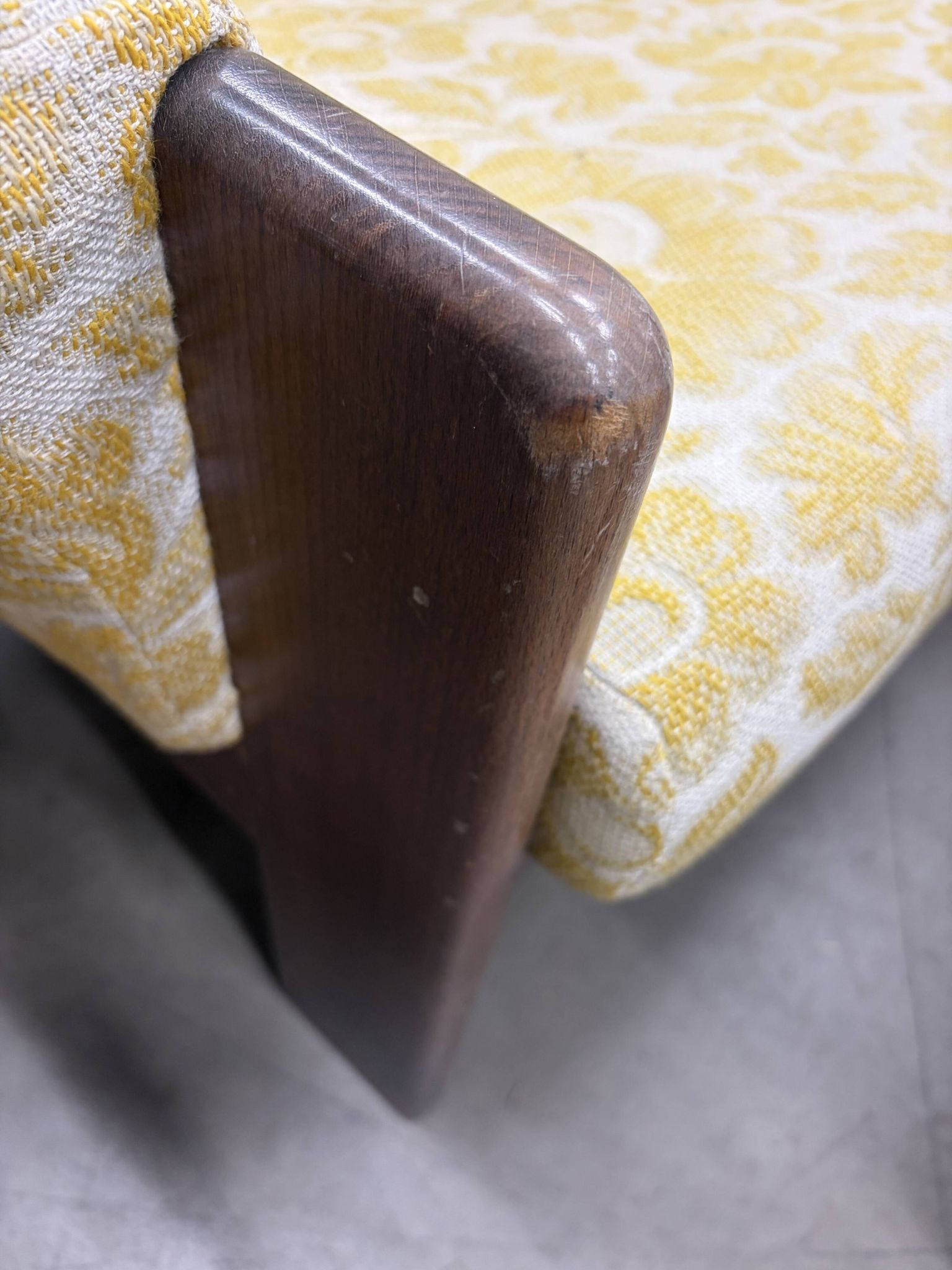 Vintage wooden sofa / armchair with yellow accent