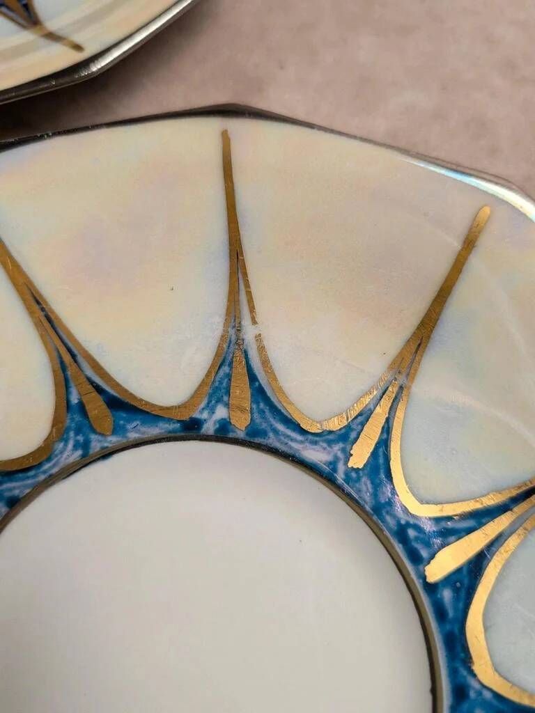 Art Deco coffee service Limoges Unique signed Pailles – 27 pieces in iridescent porcelain