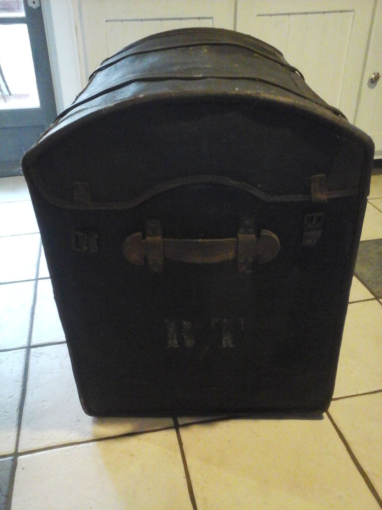 Leather travel trunk