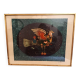 Original lithograph by Pierre-Henri Jacquot (1929-2009), Homage to Vaucanson, bird composition