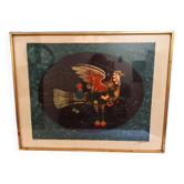 Lithographie originale de Pierre-Henri Jacquot(1929-2009), Hommage à Vaucanson, composition d'oiseau