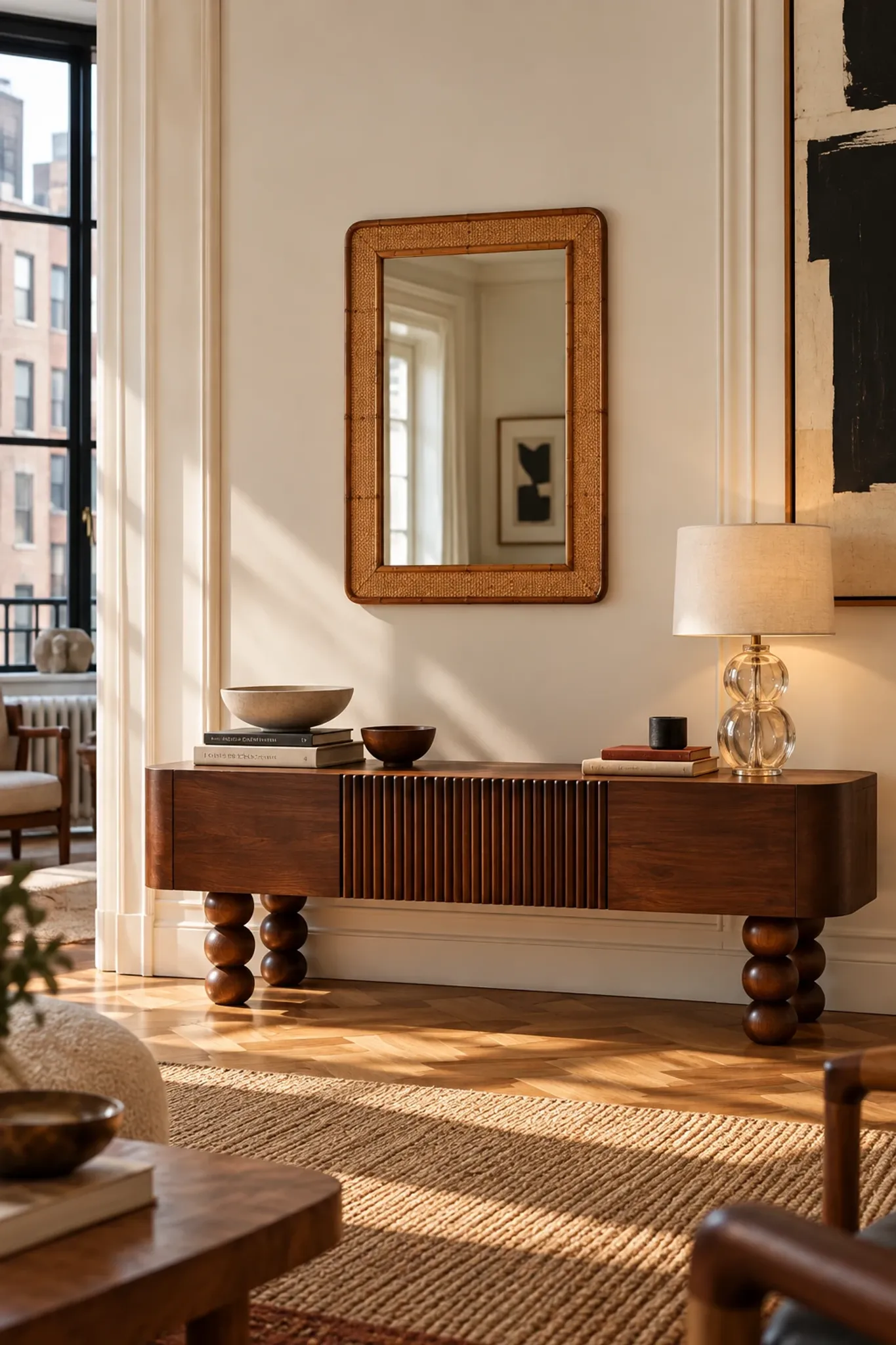 1970s Mid-Century Rattan and Pencil Reed Large Mirror, Spain