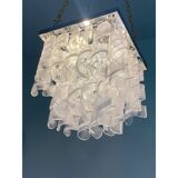 Contemporary Trasparent and White "Ricci-Curles" Murano Glass in Mazzega Style Squared Flush Mount