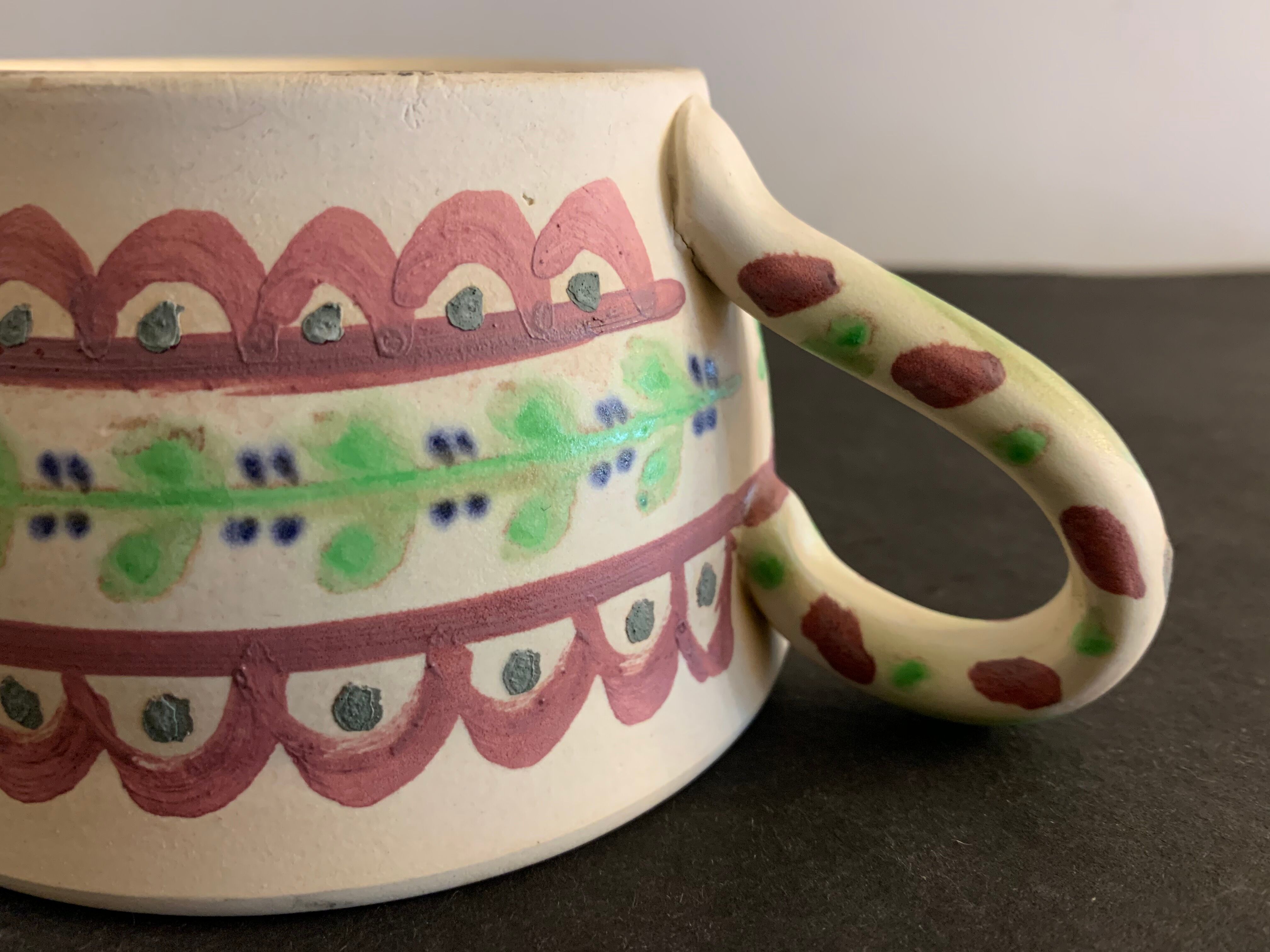Pair of ceramic cups including a mustache cup for gentleman