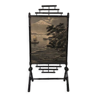 Black lacquered bamboo wooden fireplace screen