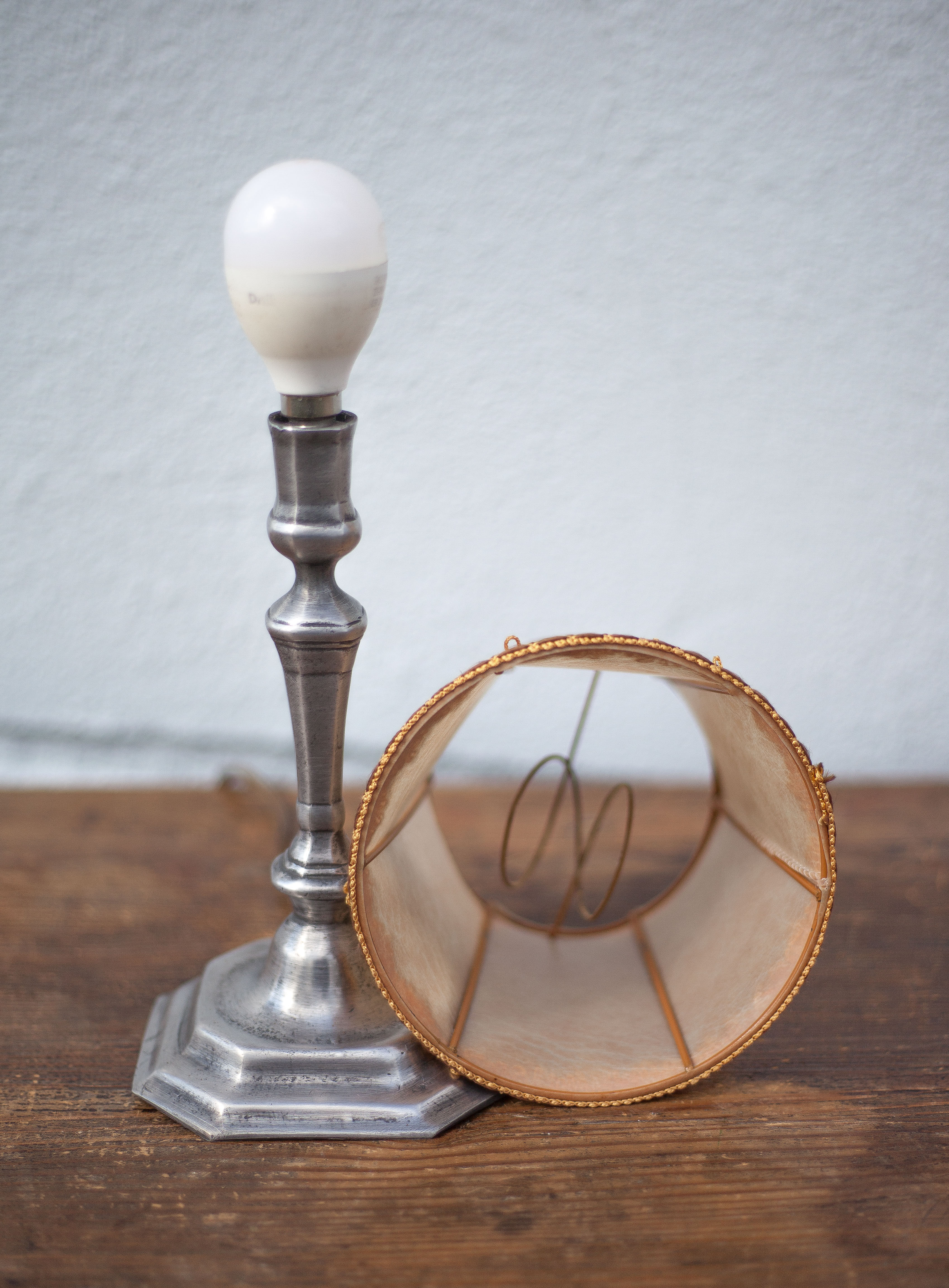 Vintage lamp pair, bedside lamp, tin lamp stand with lampshade, interior décor