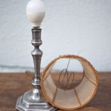 Vintage lamp pair, bedside lamp, tin lamp stand with lampshade, interior décor