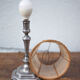 Vintage lamp pair, bedside lamp, tin lamp stand with lampshade, interior décor