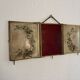 Vintage 1900s triptych barber mirror JB gilt burgundy - 30 x 67 cm