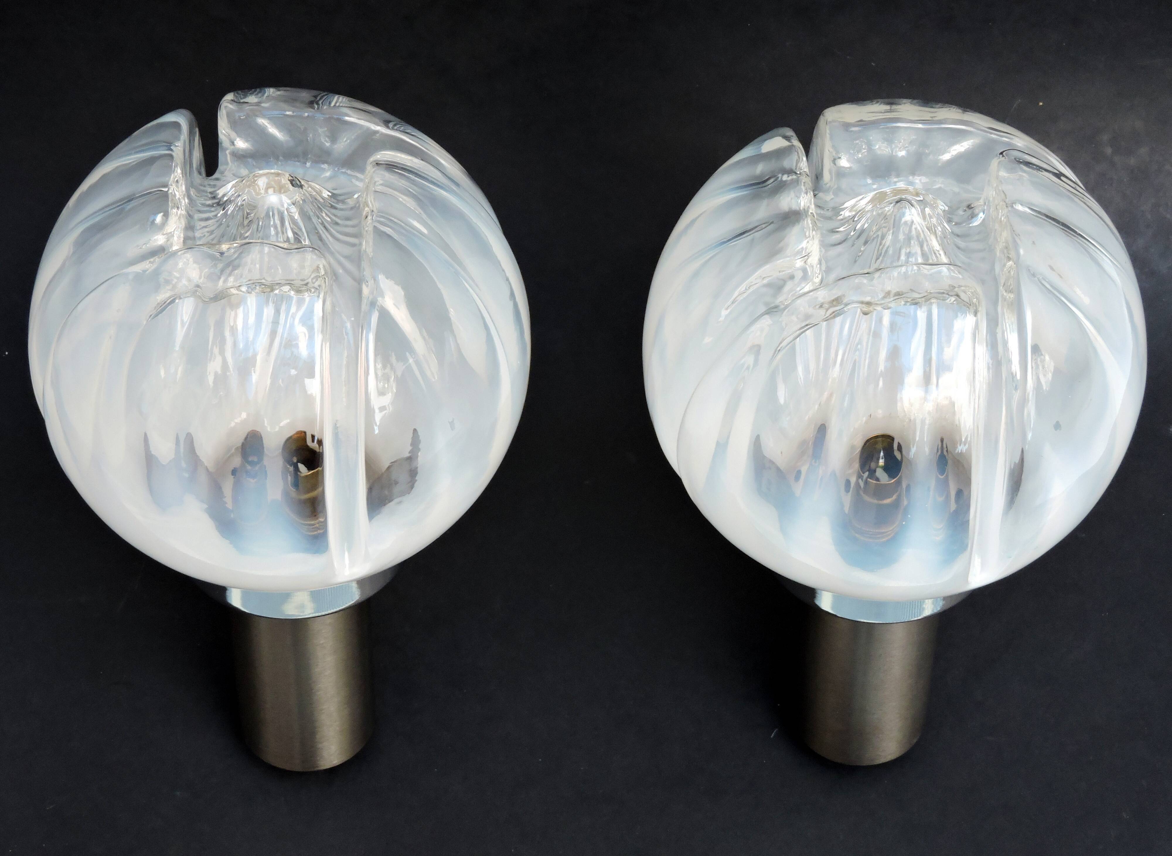 Pair of wall lamps Mazzega opalescent Murano Italy