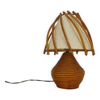 Lampe de chevet, lampe de table en rotin, bambou Louis Sognot. Années 50