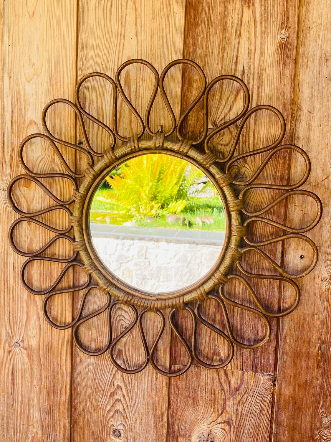 Vintage rattan flower sun mirror