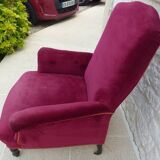 Bergère with blackened wooden legs on casters, Napoleon III period, velvet upholstery