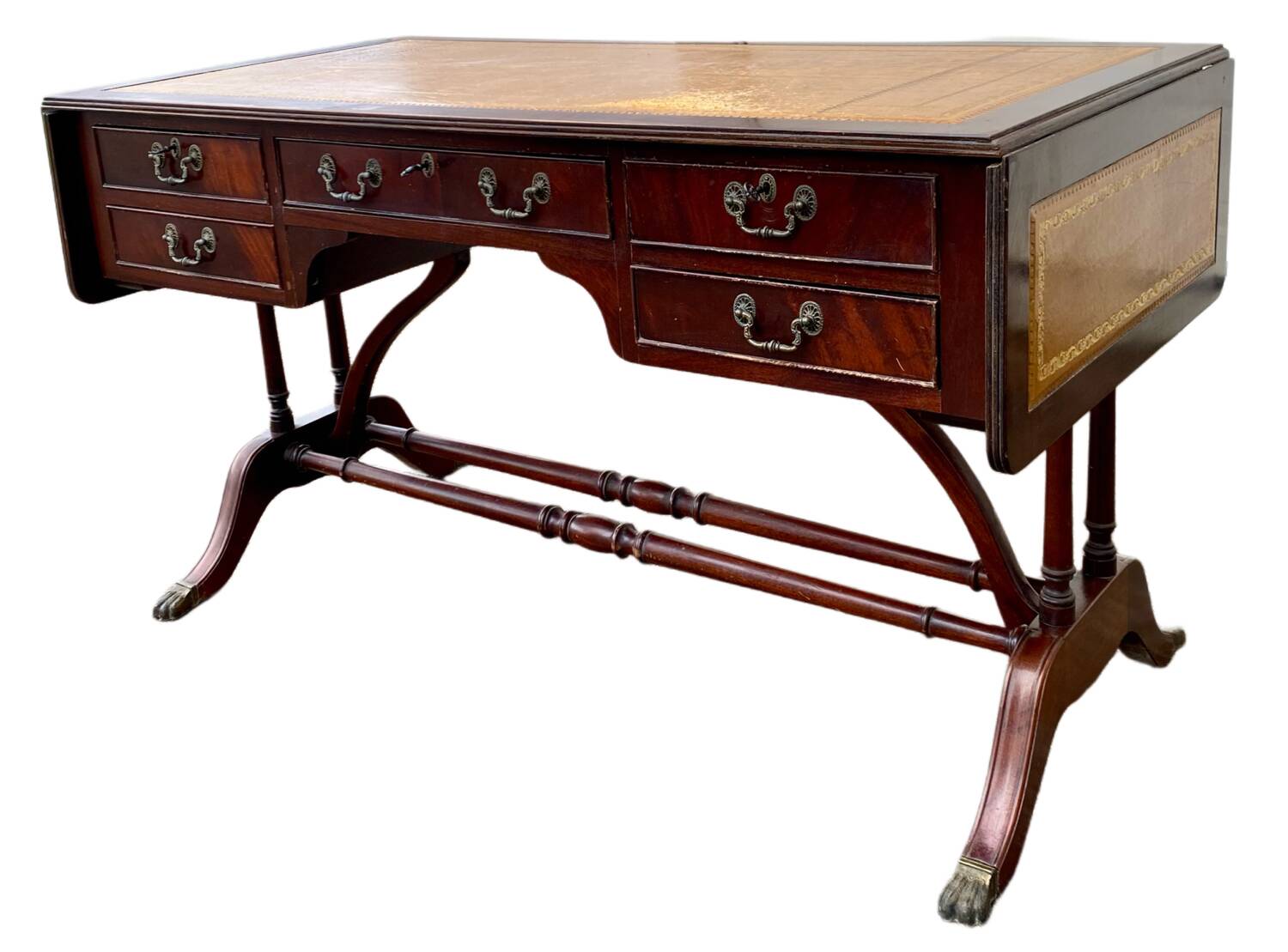 English mahogany double-sided desk with extension.