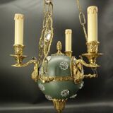 3-light chandelier with swan heads, Empire style - bronze & glass