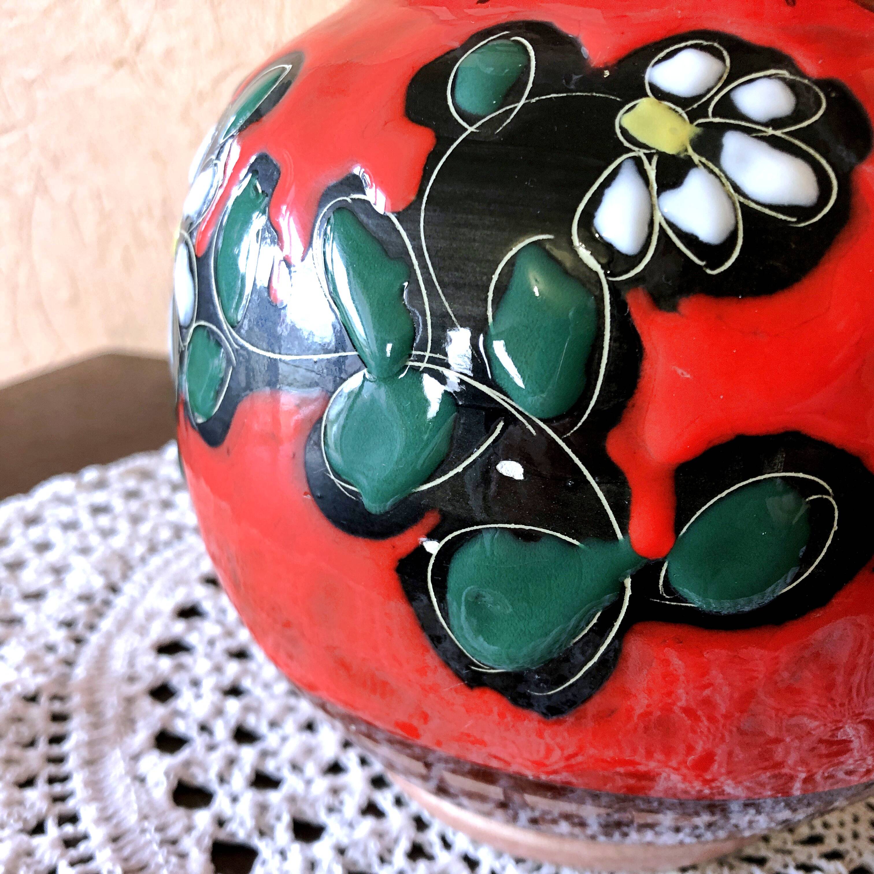 Carafe, jug, chevrette, artisanal, ceramic with floral decoration