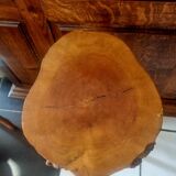 Set of 3 brutalist bar stools in raw wood