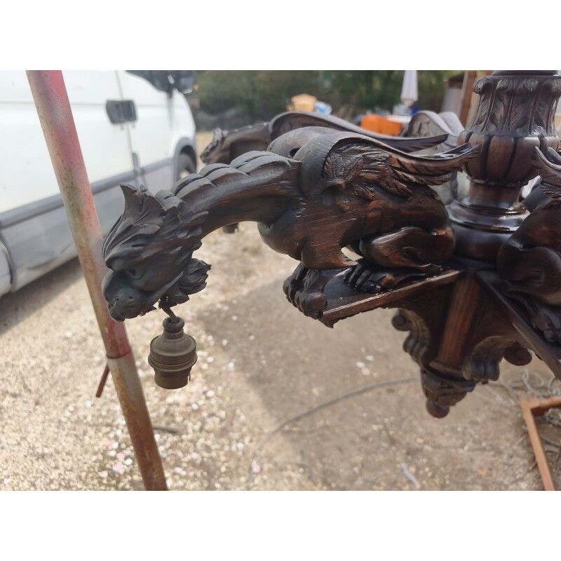 Oak chandelier in neo-Gothic style