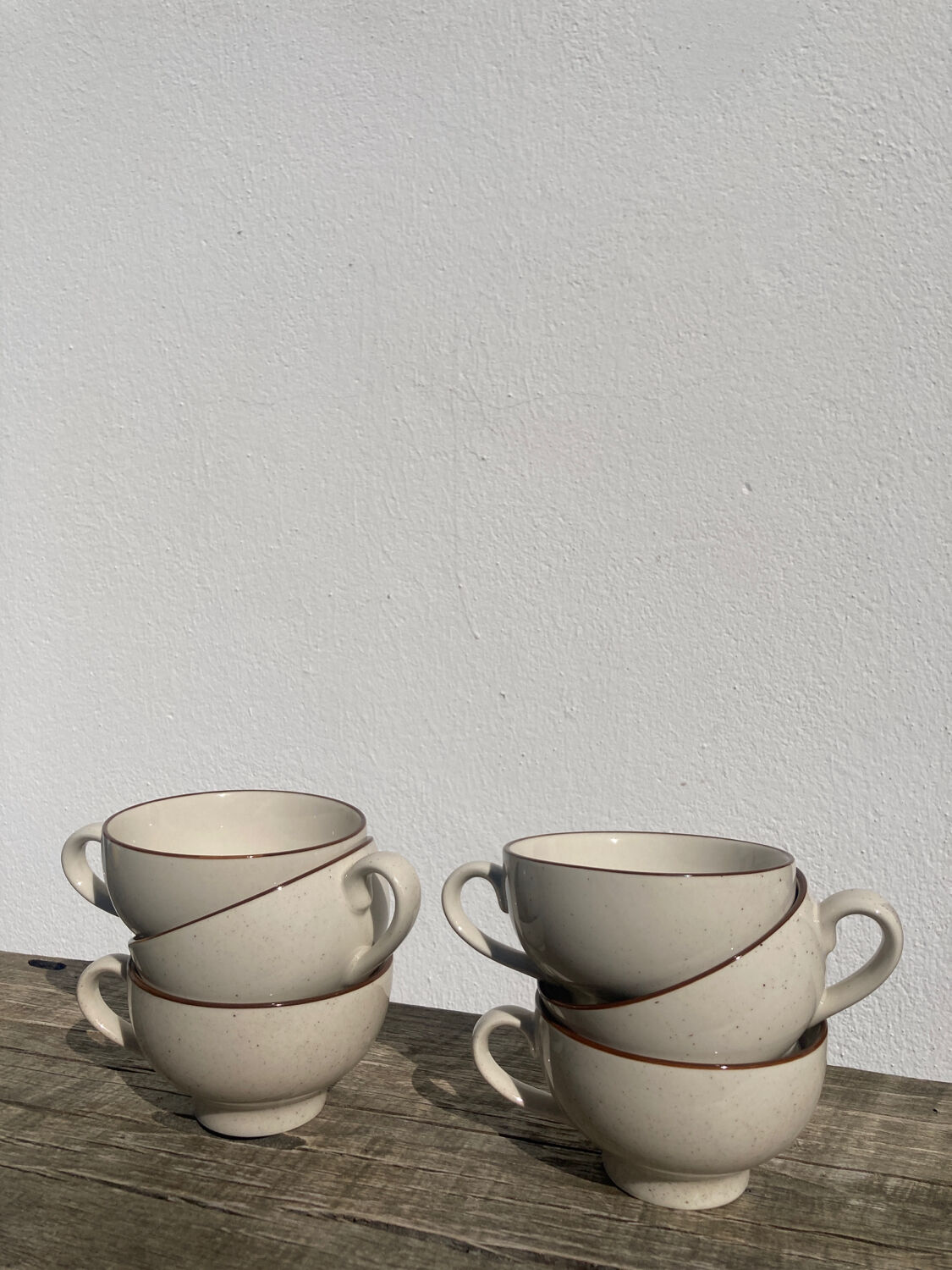 6 cups in brown speckled beige vintage stoneware 90
