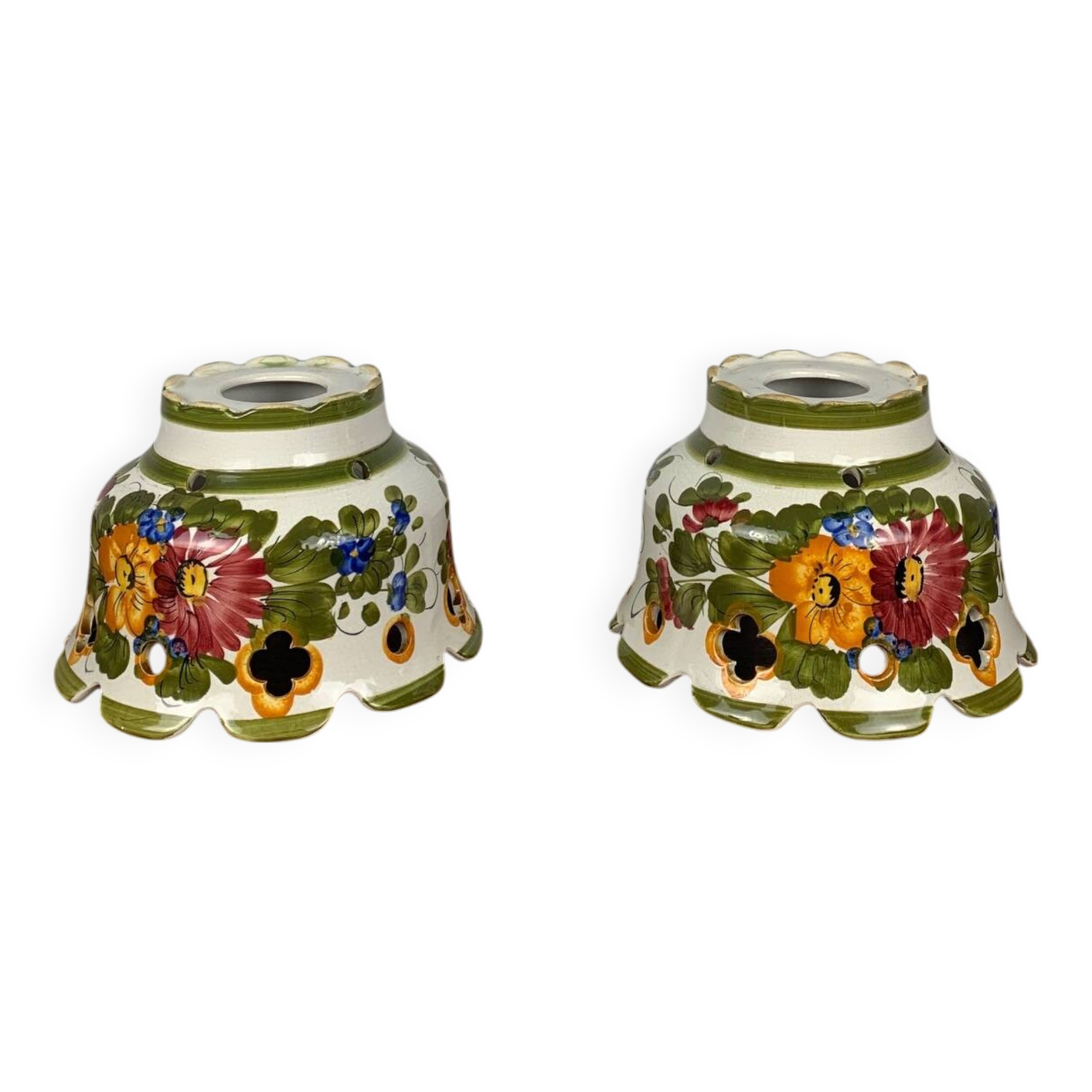 Pair of hand-painted ceramic pendant lights, 1980