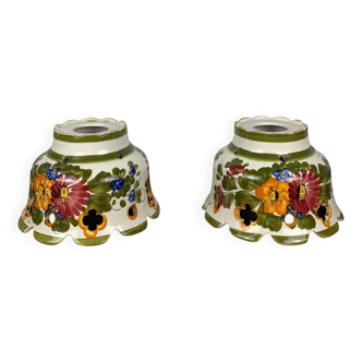 Pair of hand-painted ceramic pendant lights, 1980