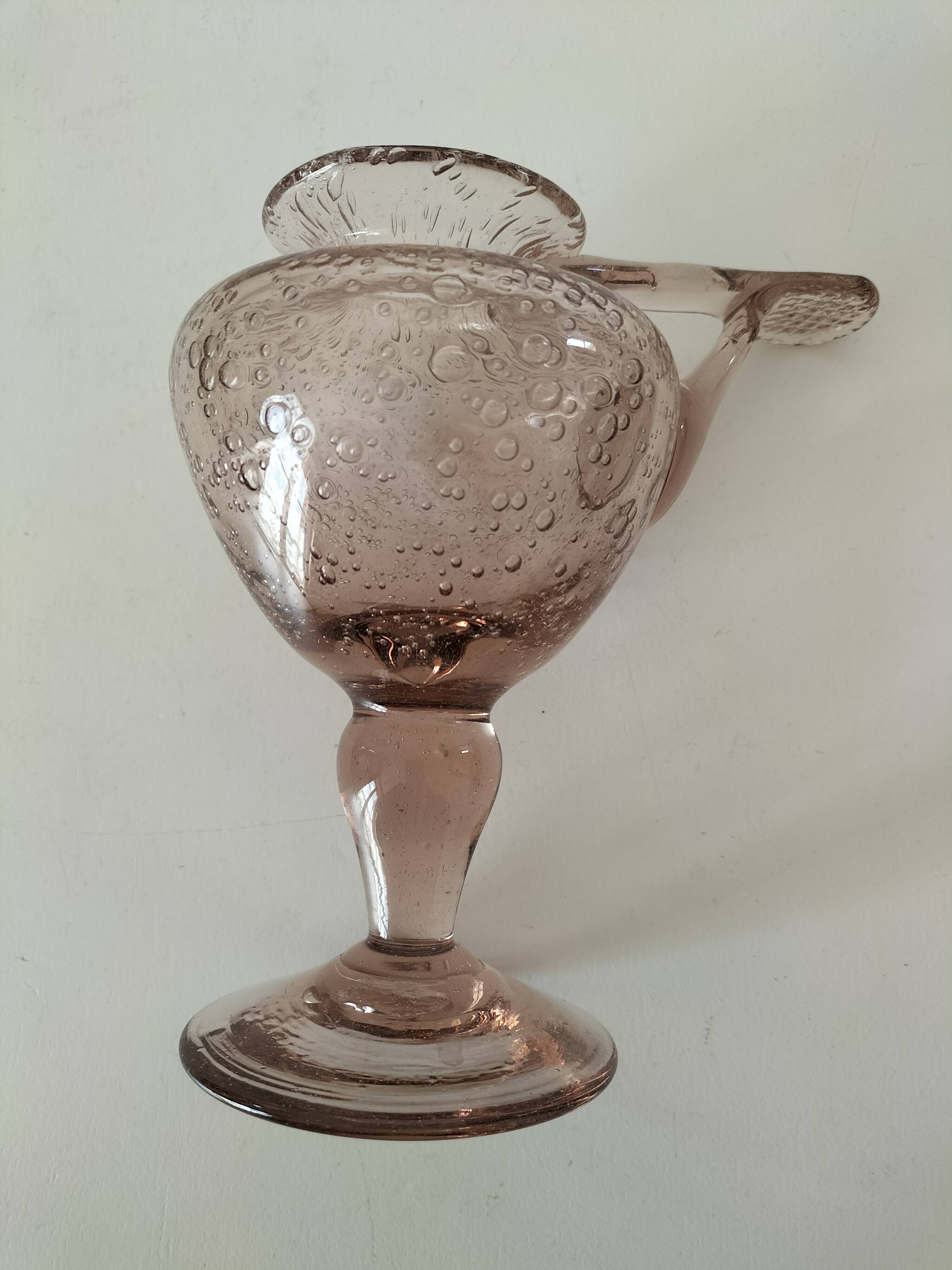 Biot candle holder vase in powder pink blown bubble glass.