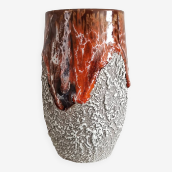Vase zoomorphe en céramique fat lava orange/marron flambé style Vallauris
