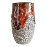Zoomorphic vase in fat lava orange/brown flamed Vallauris style ceramic