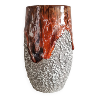 Zoomorphic vase in fat lava orange/brown flamed Vallauris style ceramic