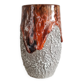 Vase zoomorphe en céramique fat lava orange/marron flambé style Vallauris