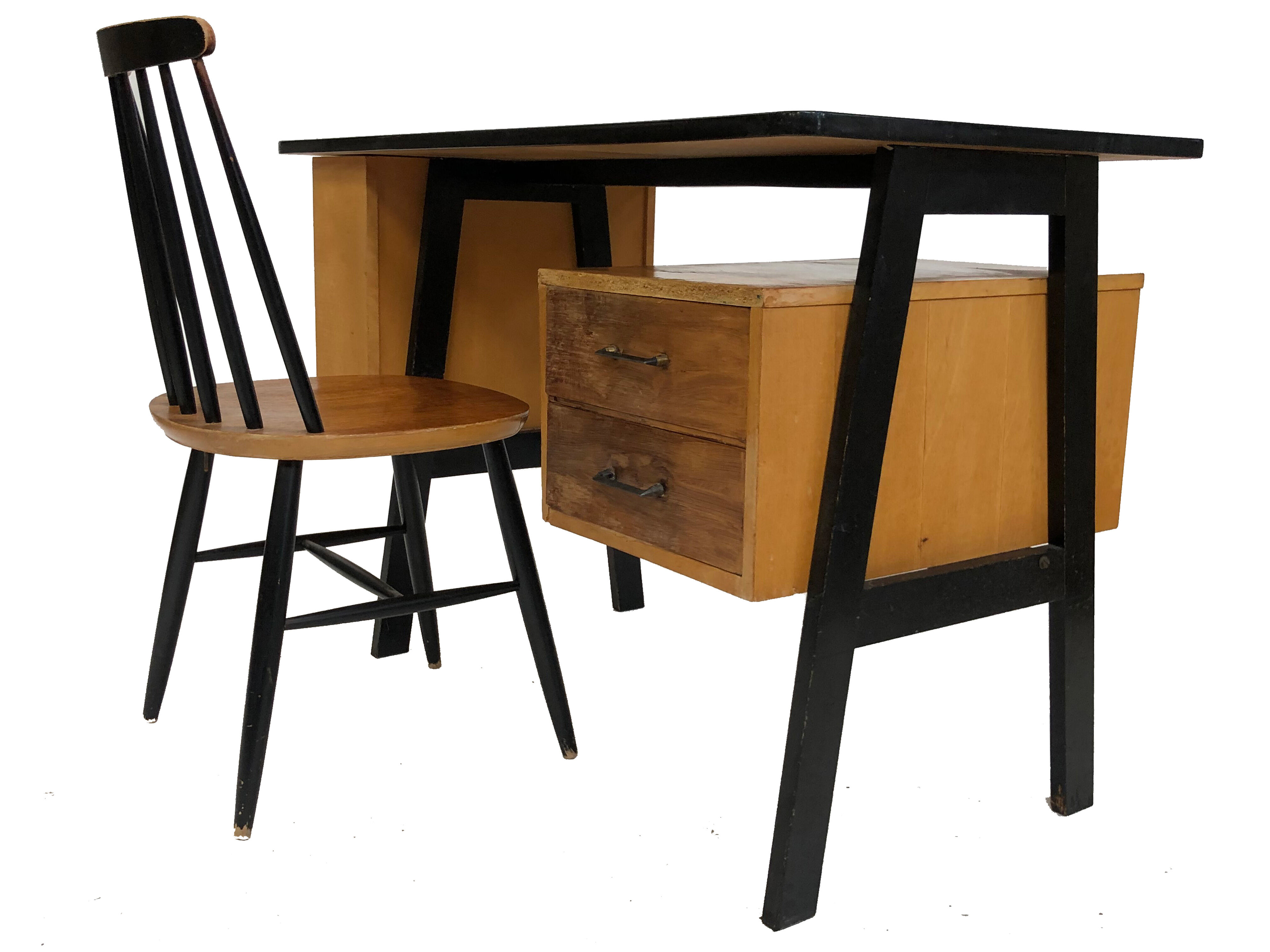 Vintage desk in birch veneer of years 60