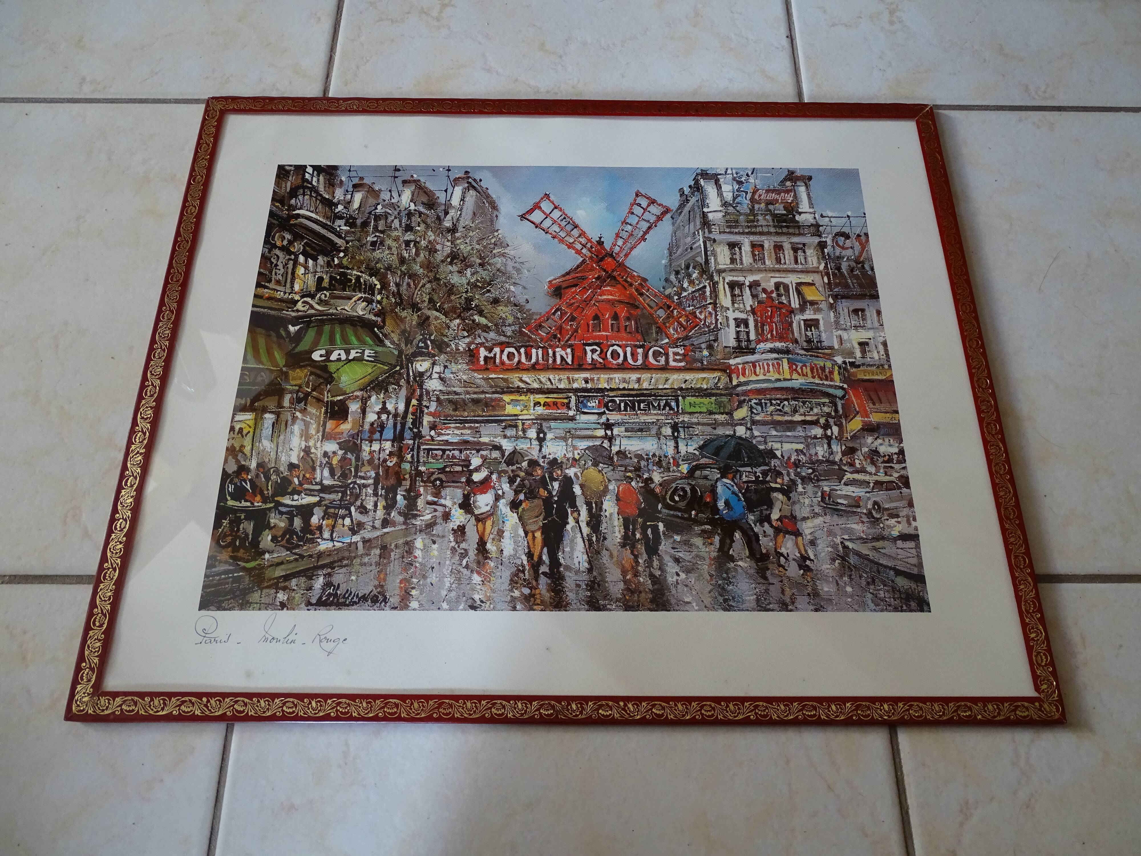 Lithograph Paris Moulin Rouge framed old