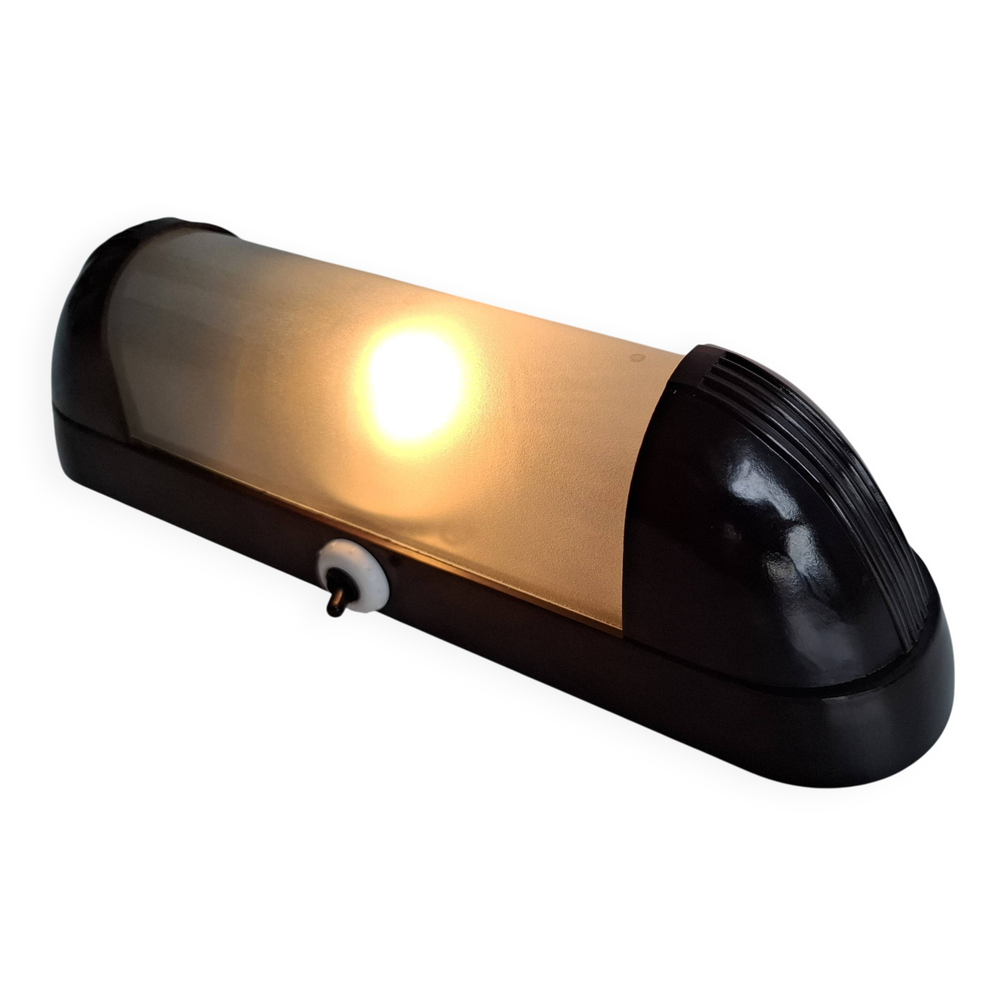 1930s Czechoslovak Art Deco Bakelite Wall Lamp with Frosted Glass