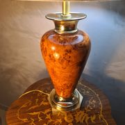 lamp, deluxe, vintage light from 1975 to 80, faux wood new lampshade