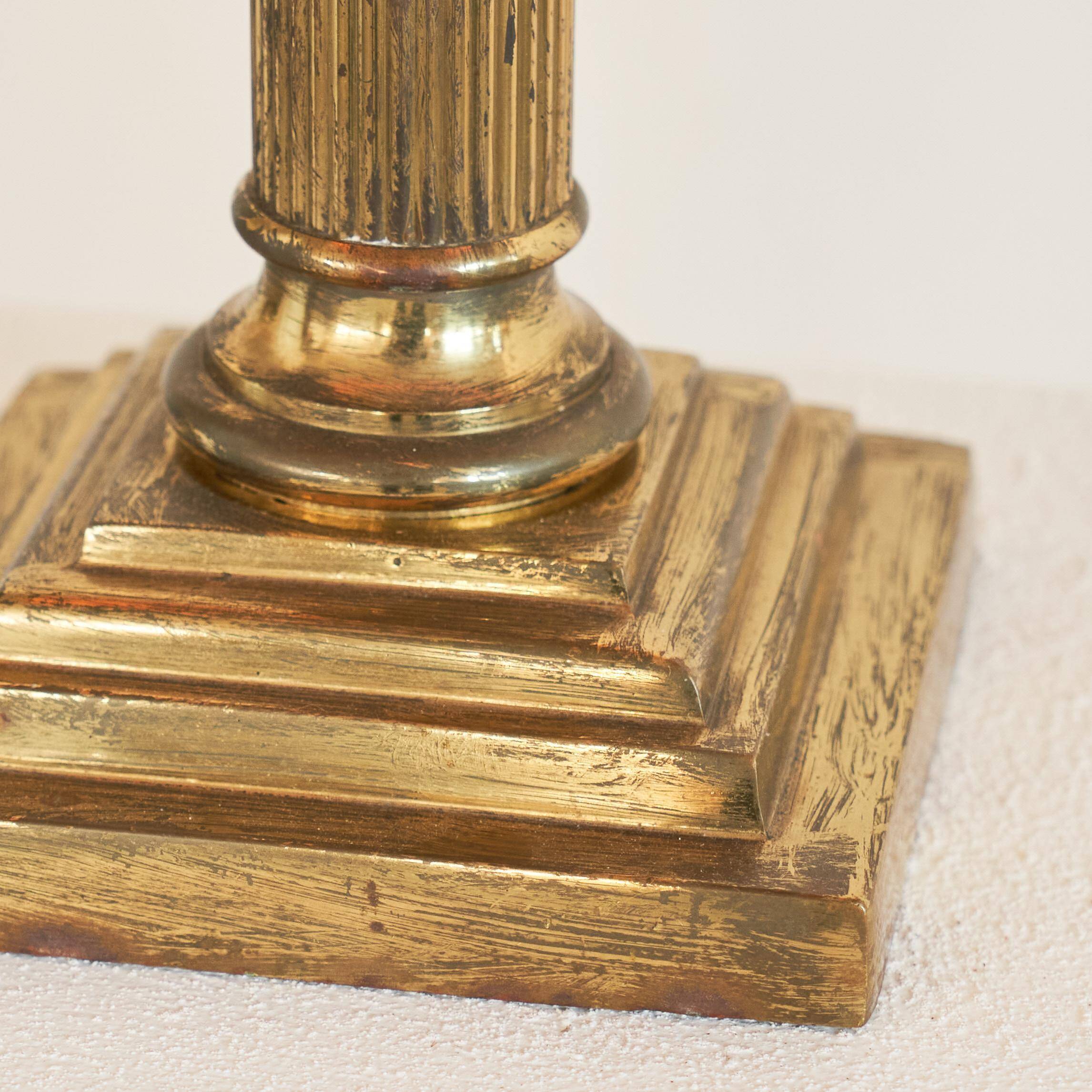 Neoclassical column table lamp in patinated brass