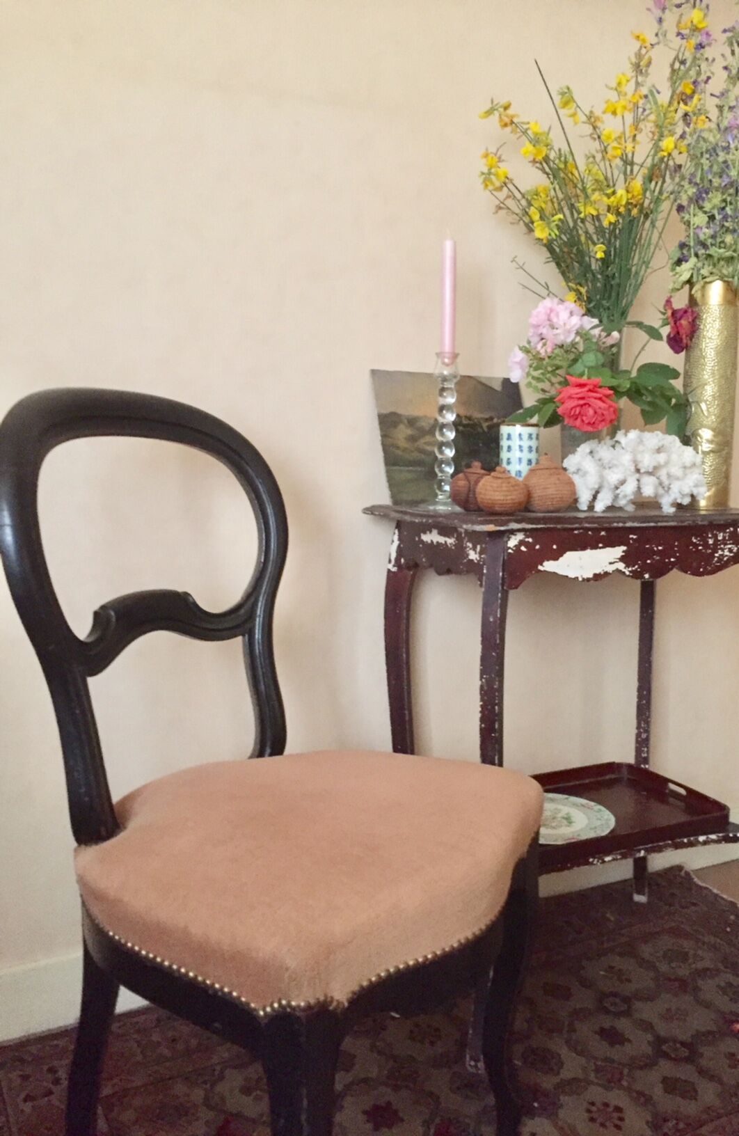 Chair Louis Philippe velvet rose