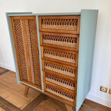 Oak and rattan wardrobe / chest of drawers
