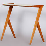Midcentury small yellow table, beech, umakart, restored, Czechia, 1950s
