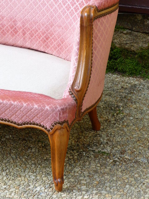 Pink velvet vintage sofa bench