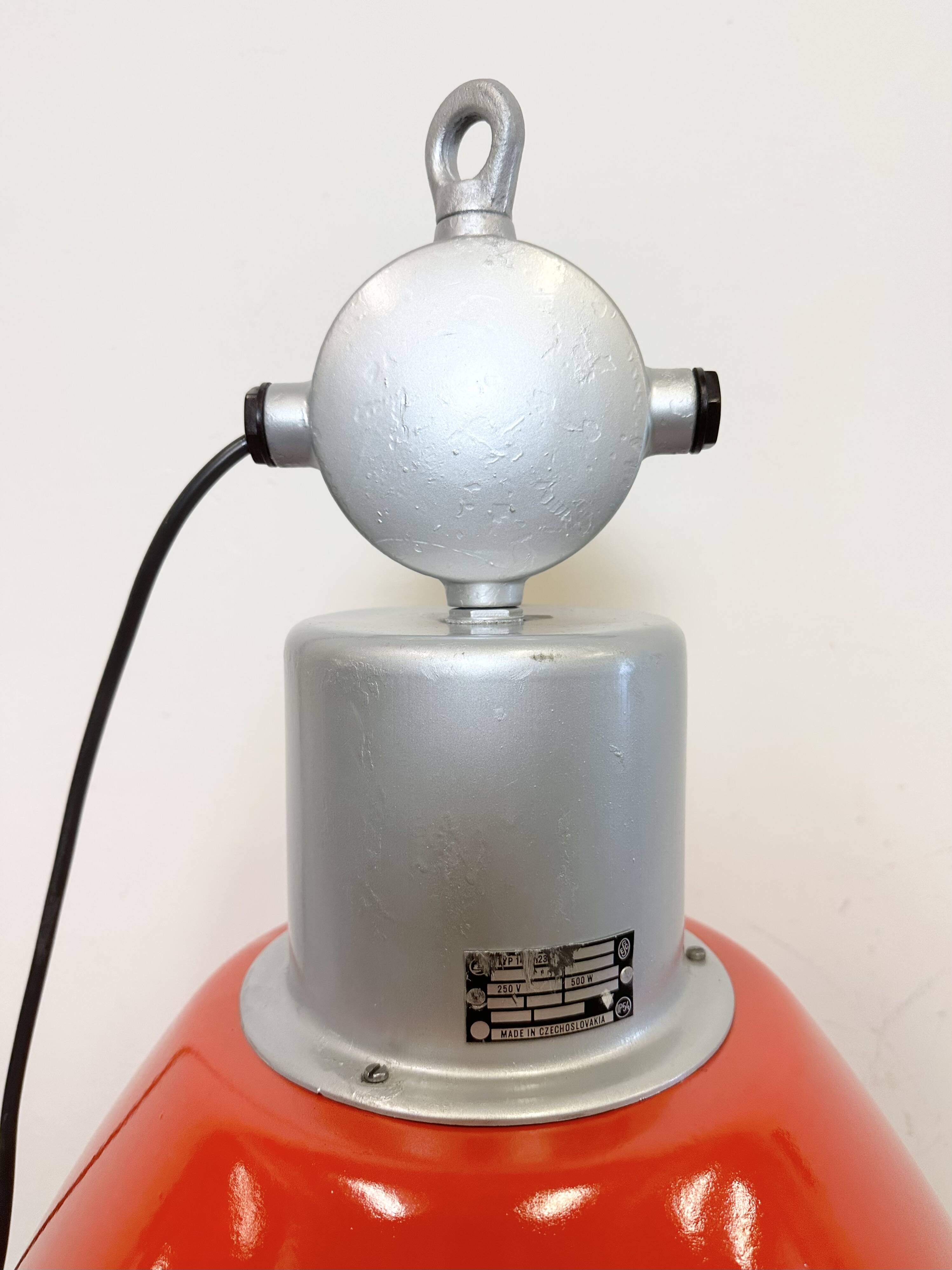 Large Red Painted Industrial Factory Lamp from Elektrosvit, 1960s