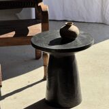 Black solid mango side table (monoxyle) with conical legs
