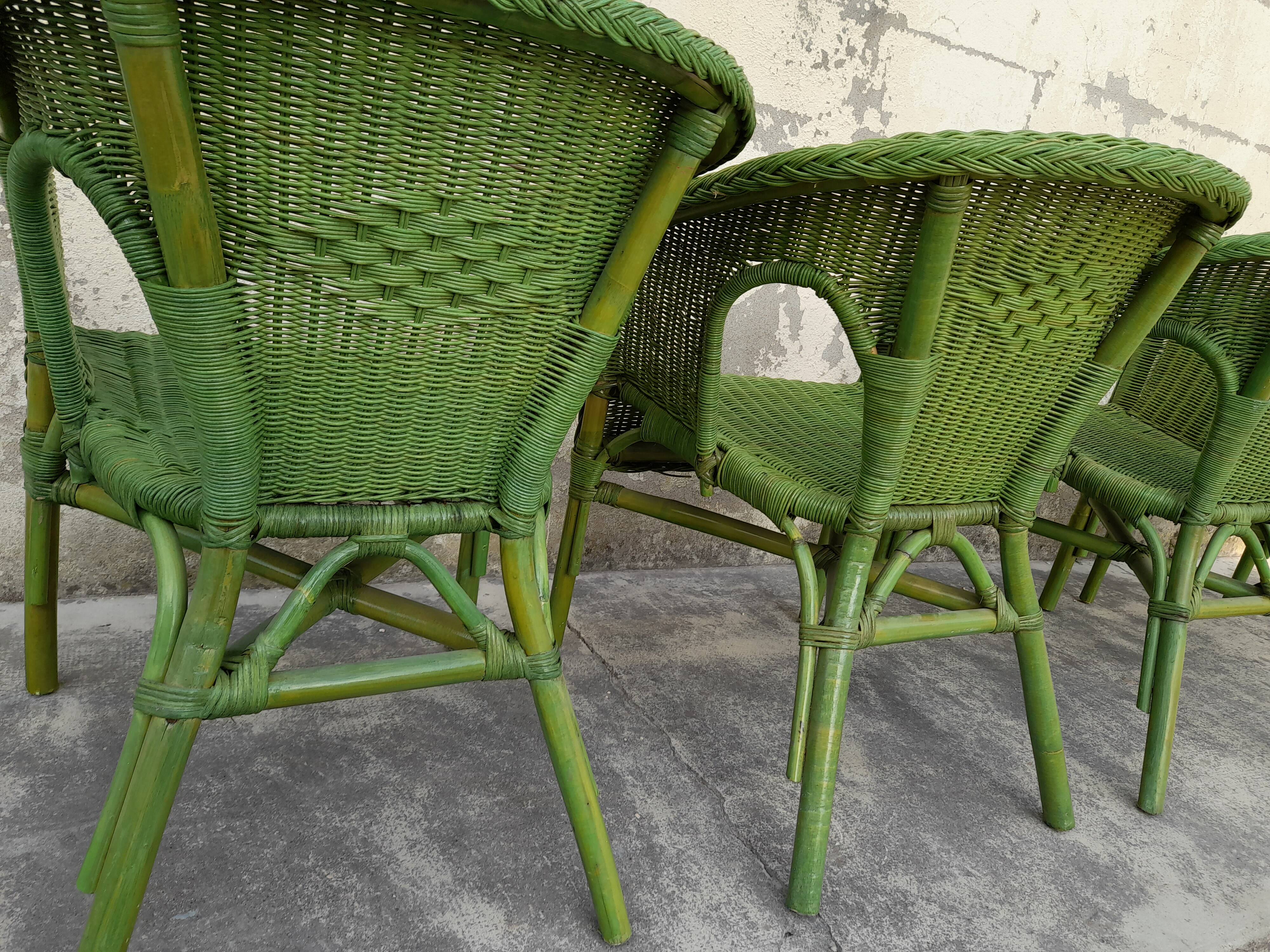 Ensemble de 4 fauteuils en rotin