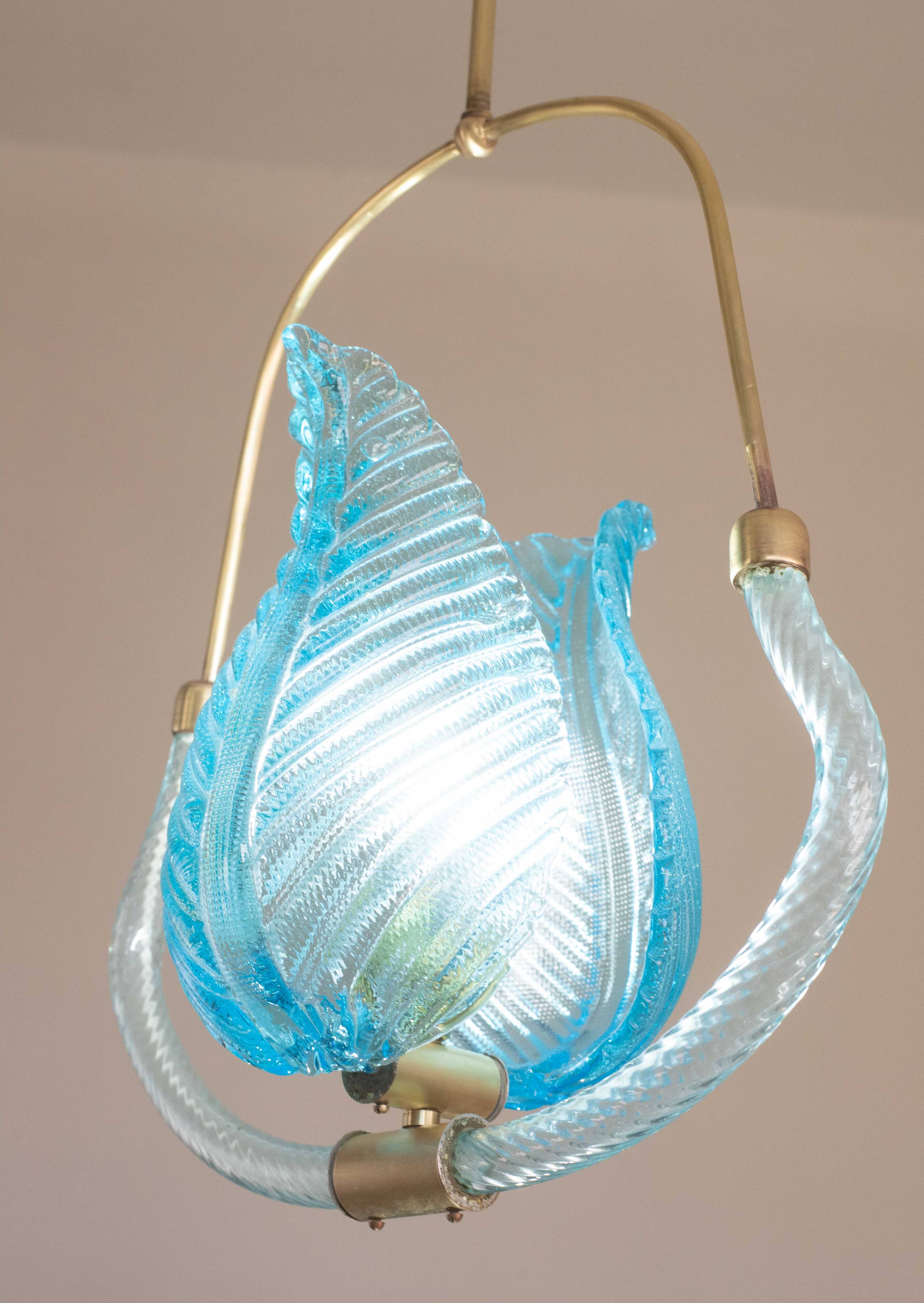 Lovely Blue Art Decò Barovier e Toso Pendant Light, 1930s