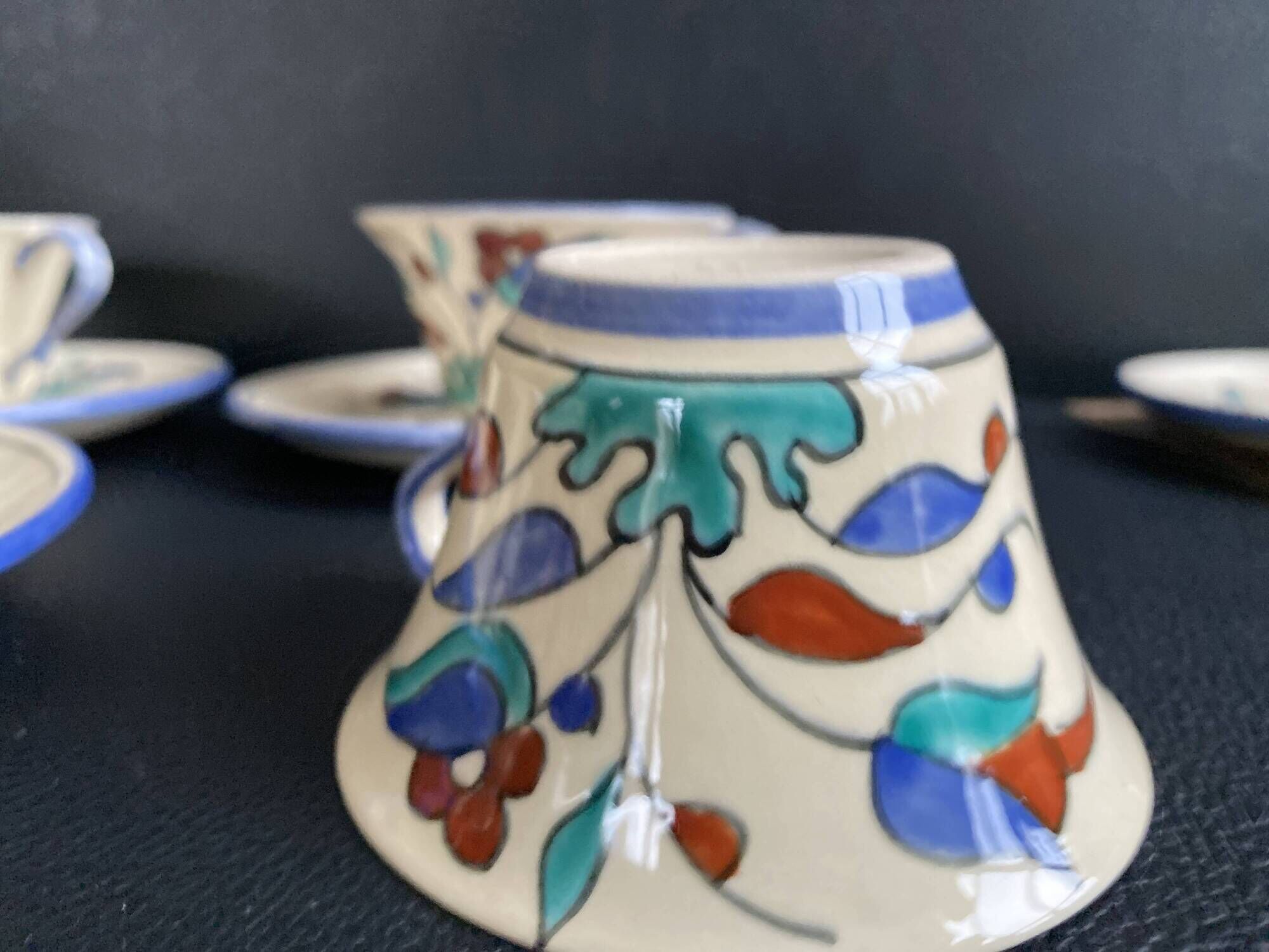 Set of 4 handmade cups and saucers – Hand-painted – Izni style